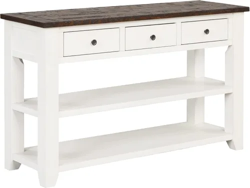 Miniatura 4 de RuiSiSi Mesa consola de 48 pulgadas con 3 cajones y 2 estantes, mesa de sofá de madera de granja para sala de estar, entrada, pasillo, color blanco