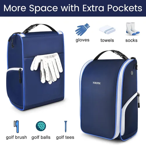 Miniatura 4 de YOREPEK Bolsa para zapatos de golf, con 3 bolsillos para calcetines, guantes, camisetas, bolas, cepillo, diseñada con una asa de transporte superior