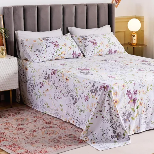 Miniatura 6 de QSH Juego de 2 fundas de almohada 100% de algodón egipcio con estampado botánico de flores amarillas, fundas de cama de lujo con cierre de sobre