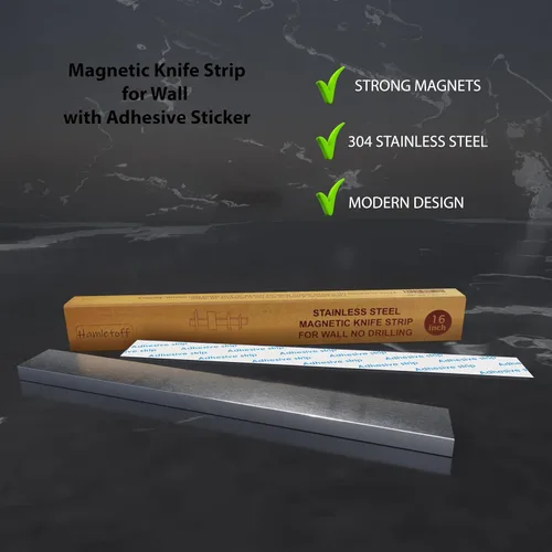 Miniatura 4 de Portacuchillos magnético de alta calidad para pared, sin perforaciones, soporte magnético de acero inoxidable de 16 pulgadas para cuchillos