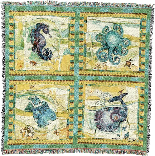 Pure Country Weavers Manta playful Sea – Coastal Ocean Beach Regazo cuadrado tapiz tejido de algodón – Hecho en los Estados Unidos (54 x 54 pulgadas)