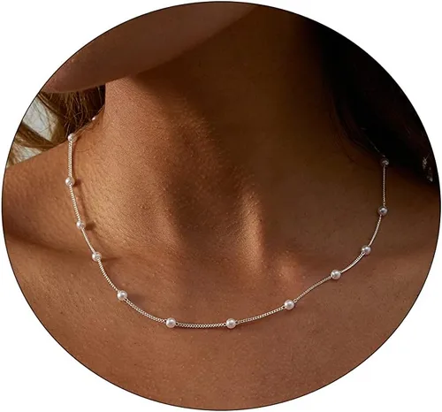 MIDEEO Delicados collares de perlas para mujer, chapados en oro de 14 quilates, collar de cadena de perlas, gargantilla exquisita, regalo de joyería