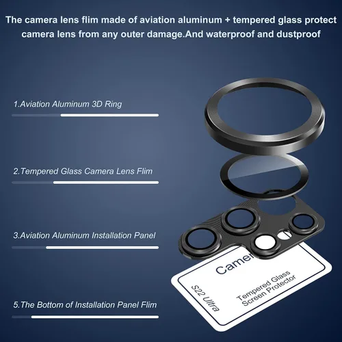 Miniatura 4 de Suoman Protector de lente de cámara para Samsung Galaxy S23 Ultra, [no afecta el flash] Película de vidrio templado 9H, cubierta protectora de metal