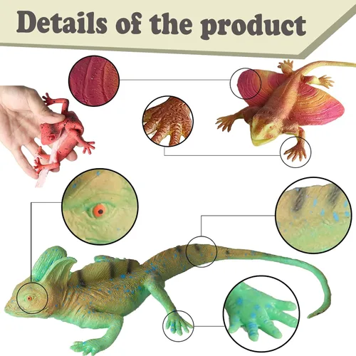 Miniatura 4 de 8 piezas de juguetes de lagarto esponjosos, figuras de goma elásticas, juguetes de reptiles suaves realistas para niños, juego de figuras