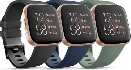 PAQUETE DE 3 Bandas de Silicona Suave Compatibles con Fitbit Versa Bandas Deportivas Ajustables para Mujeres y Hombres Tallas Pequeña y Grande