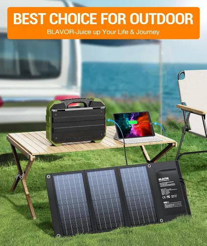 Miniatura 7 de BLAVOR Cargador solar de 30 W USB-A QC3.0 24 W USB-C DC 30 W Salidas, panel solar plegable para camping, IPX4 impermeable, cargador de batería solar