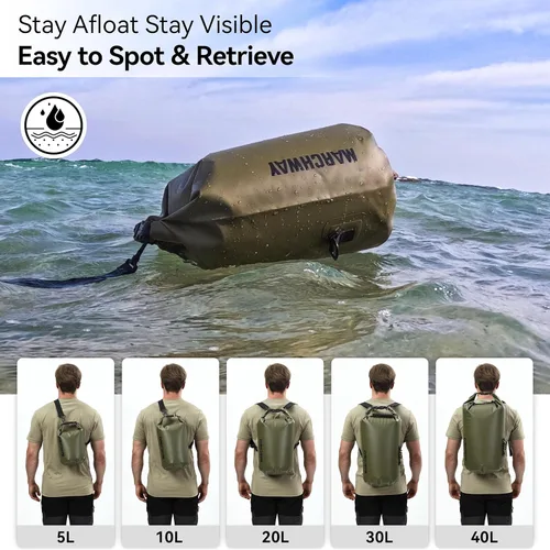 Miniatura 5 de MARCHWAY - Bolso seco flotante e impermeable 1.32/2.64/5.28/7.93/10.57 galones, parte superior enrollable, mantiene secos equipos de kayak rafting