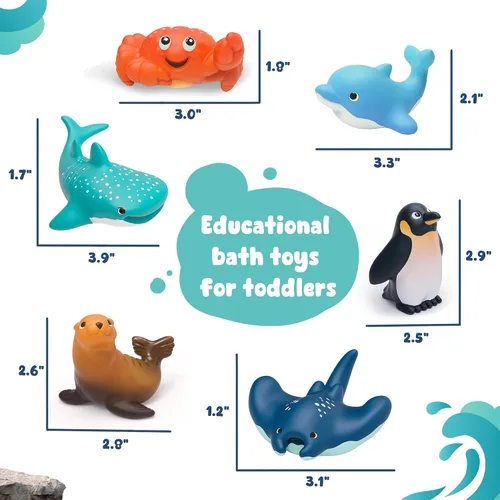 Miniatura 3 de 6 juguetes de baño oceánico para niños pequeños de 6 meses, sin hoyos, juguetes de bañera sin moho, ballena, tiburón, delfín, pingüino, juego
