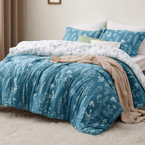 Miniatura 29 de Bedsure - Juego de edredón tamaño King, juego de ropa de cama verde salvia, 3 piezas de ropa de cama floral bonita, 1 edredón reversible suave