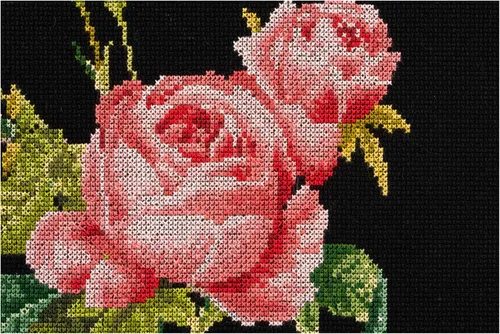 Miniatura 2 de Thea Gouverneur - Kit de punto de cruz con conteo - Rosa Redouté - Aida Black - 18 unidades - Kit de bordado para adultos - Hilos de bordado DMC