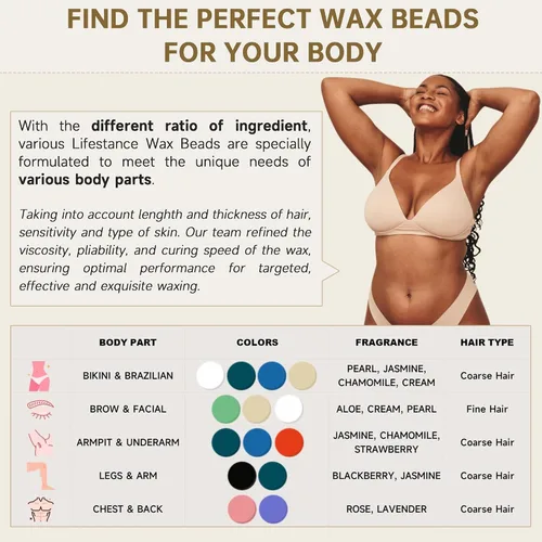 Miniatura 4 de Perlas de cera Lifestance para depilación bikini brasileño - 300 g de cera dura para depilación en cara, cuerpo, piernas - Perlas de cera