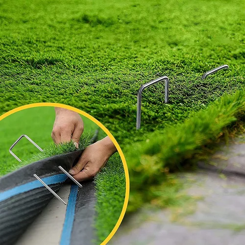 Miniatura 6 de Paquete de 300 estacas de jardín de 4 pulgadas, grapas de jardín galvanizadas resistentes para vallas, césped, barreras de malezas y telas