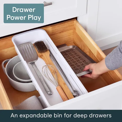 Miniatura 2 de YouCopia DrawerFit - Cajonera deslizante, organizador de almacenamiento de cocina expandible y ajustable, color blanco moteado