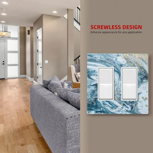 Miniatura 93 de Cubiertas de placa de pared de 3 gang con interruptor de luz de triple palanca, en negro y dorado con esplendor de oro rosa, estampado floral