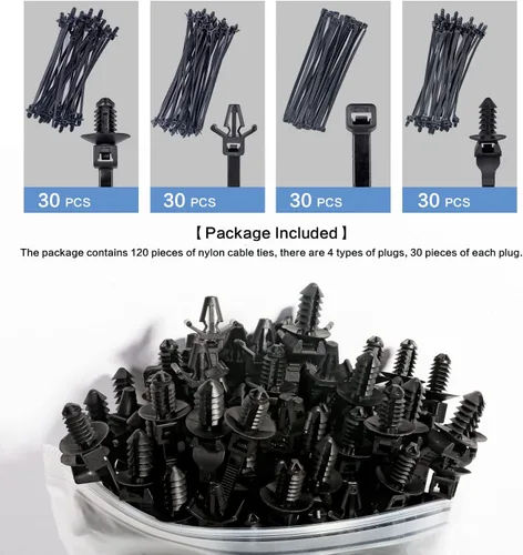 Miniatura 2 de 120 paquetes de bridas de cables para coche, bridas de nylon con montaje a presión, bridas de cierre autoadhesivas, bridas de cierre