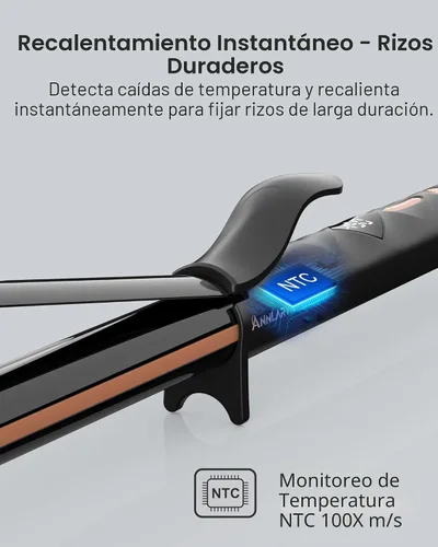 Miniatura 4 de ANNLARY Rizador de pelo de cerámica de titanio de 1 pulgada, rizador de pelo de calentamiento rápido con 8 ajustes de calor con pantalla LED