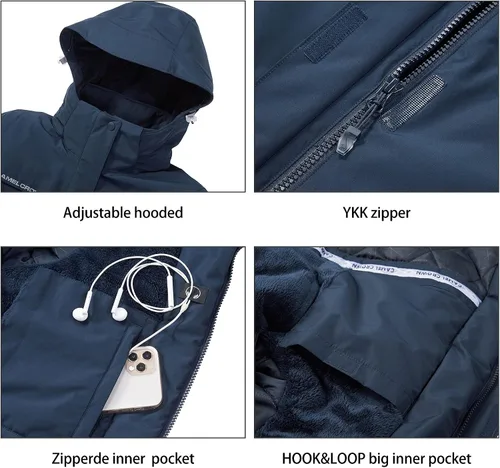 Miniatura 37 de CAMEL CROWN - Chamarra de esquí para mujer, impermeable, con capucha desmontable, rompevientos, forro polar, parka para lluvia