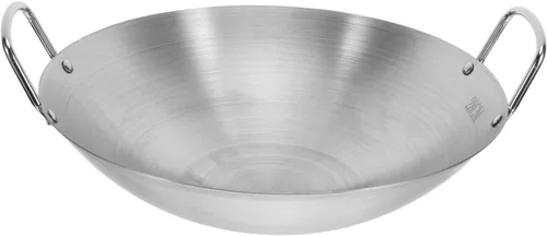 Miniatura 9 de STOBAZA Olla de cocina Sartén de acero inoxidable Sartén de acero Wok de fondo plano para cocinar herramienta de cocina multifunción