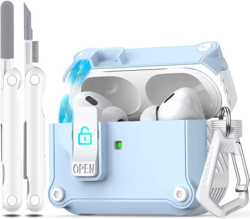 Miniatura 104 de R-fun - Funda para audífonos compatible con AirPods de 4.ª generación 2024, cubierta protectora de expulsión automática a prueba de caídas, puerto
