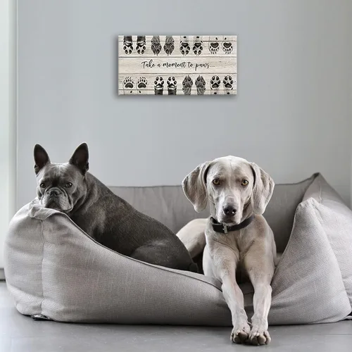 Miniatura 7 de ARTINME Letrero para Amantes de Perros, Letrero "Take A Moment to Paws" con Estampado de Pata de Mascota, Arte de Huellas en Lienzo, Arte de Pared