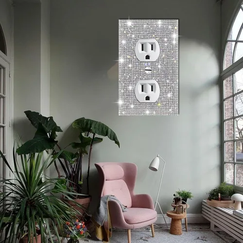 Miniatura 5 de 4 piezas de diamantes de imitación plateados brillantes para placas de pared, cubierta de interruptor de luz, cubierta de salida de diamantes