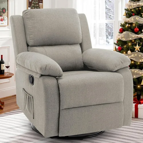 Miniatura 15 de Korser Silla reclinable, silla mecedora giratoria 360 grados para adultos, mecedora pequeña para espacios pequeños, tapizada de tela, reclinable