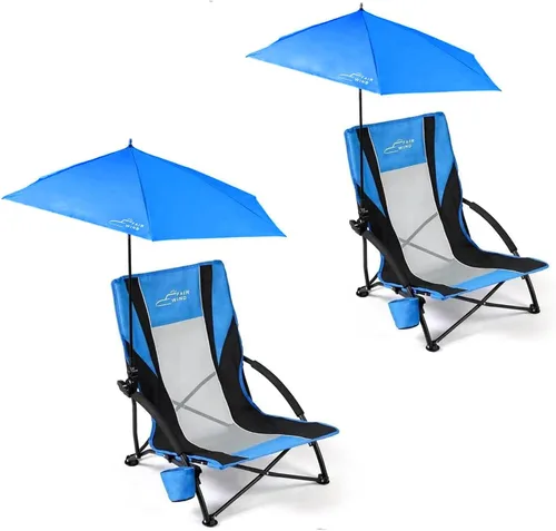 Miniatura 9 de FAIR WIND Sillas de playa con paraguas de 360° para adultos, silla de arena antideslizante resistente de 300 libras, asiento de mochila portátil