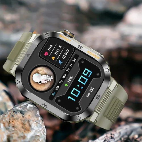 Miniatura 6 de Reloj inteligente militar para hombre, pantalla HD de 2.01 pulgadas, reloj inteligente para hombre, responder/hacer llamadas, IP68 impermeable, Negro
