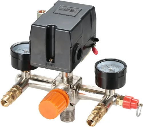 Miniatura 9 de Secbolt Válvula de control de presión de aire con manómetro regulador múltiple Compresor de aire con presostato y válvula de control de presión