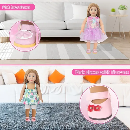 Miniatura 5 de MSYO 6 pares de zapatos de muñeca de estilo aleatorio de 18 pulgadas, calzado de muñeca de moda surtido, zapatos planos, botas y zapatos