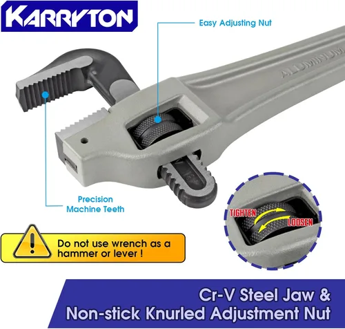 Miniatura 3 de Llave para tubos de aluminio con desplazamiento de 18 pulgadas, capacidad de mandíbula ajustable de 3.5"/89mm, llave de plomería resistente