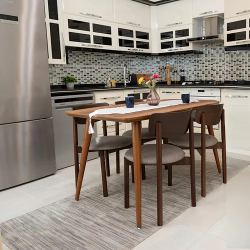 Miniatura 15 de Juego de 6 sillas de comedor de madera tapizadas modernas de mediados de siglo para muebles de habitación con diseño ergonómico duradero prémium
