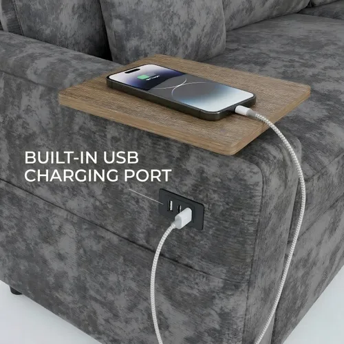 Miniatura 4 de Sofá modular de 81 pulgadas, sofá cama de 5 plazas en forma de L con cama extraíble, almacenamiento oculto, portavasos y puertos de carga USB, sofás