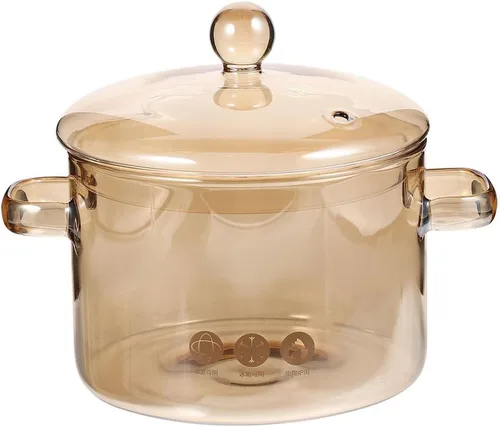GANAZONO Olla de vidrio de borosilicato alto de 8.66 pulgadas, resistente al calor, olla para sopa y fideos con tapa, asas dobles para cocción lenta