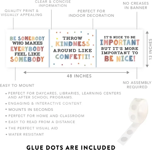 Miniatura 5 de Andaz Press Cartel grande de 13 x 48 pulgadas para aula con texto en inglés «Kindness Growth Mindset» para profesores, tablón de anuncios, Carteles