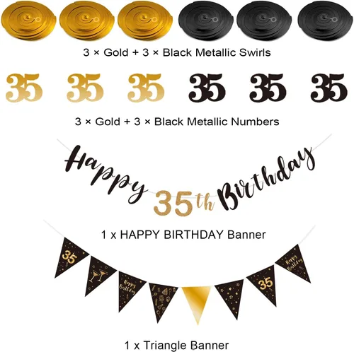 Miniatura 2 de BRT Bearingshui Kit de decoración de cumpleaños de 35 años para hombres y mujeres, pancarta de feliz cumpleaños 35, serpentinas de remolinos