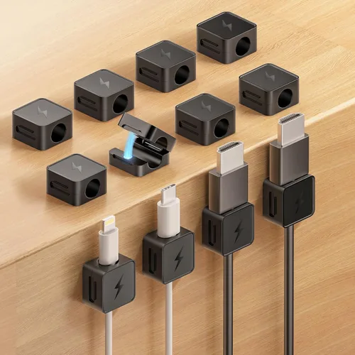 Miniatura 14 de Clips magnéticos para cables [bloqueo 1s], organizador de cables adhesivos para mesita de noche, paquete de 6 clips de gestión de cables