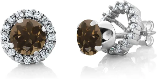 Miniatura 234 de Gem Stone King Aretes redondos de plata de ley 925 de 0.236 in con piedra natal extraíble para mujer
