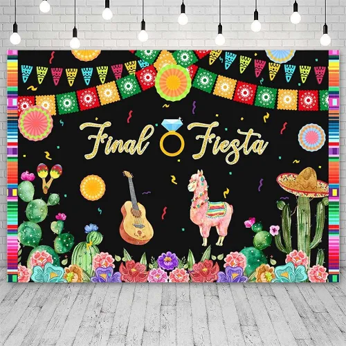 Miniatura 2 de Telón de fondo de fiesta de despedida de soltera de 7 x 5 pies para mujer, temática tropical mexicana, fanáticos de papel, cactus y vaquero