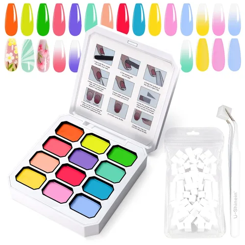 Miniatura 18 de Gel de Pintura con Degradado, 12 Colores Brillantes de Esmalte de Uñas en Gel Ombré para Uñas con Pigmento Pat Aura, Manicura Francesa DIY, Arte