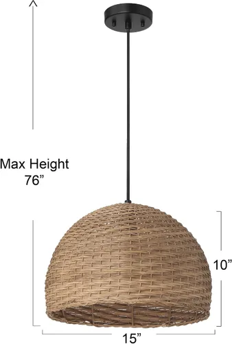 Miniatura 2 de Calypso - Lámpara de techo de cúpula de mimbre tejida a mano y de metal, teñida natural