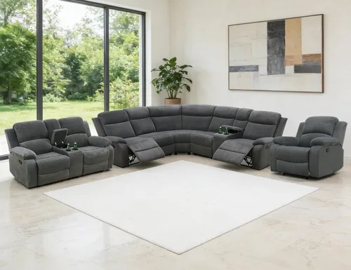 Miniatura 35 de Juego de sofá seccional reclinable manual, juegos de muebles de sala de estar, sofá seccional en forma de L y 2 sillas, cómodo sofá reclinable