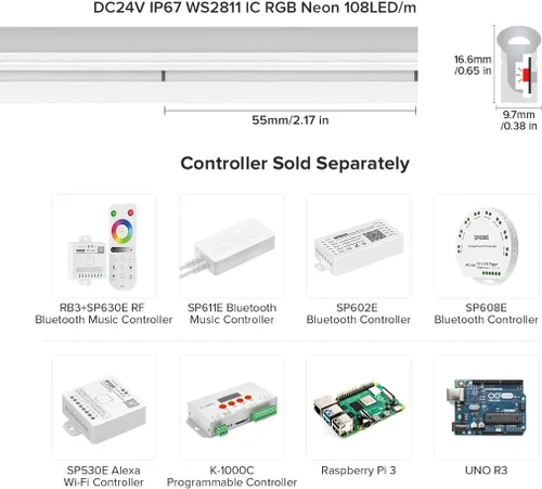 Miniatura 6 de SEZO Tira de luces LED de neón que emiten lateralmente direccionables WS2811 IC RGB color de persecución 3M DC24V 108LEDs/m IP67 Cuerda de neón