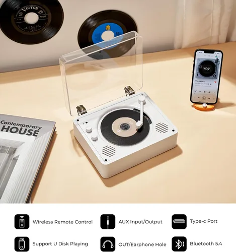 Miniatura 3 de Vangoa Reproductor de CD para el hogar pequeño con altavoces de alta fidelidad, reproductor de CD recargable portátil doble conector de auriculares