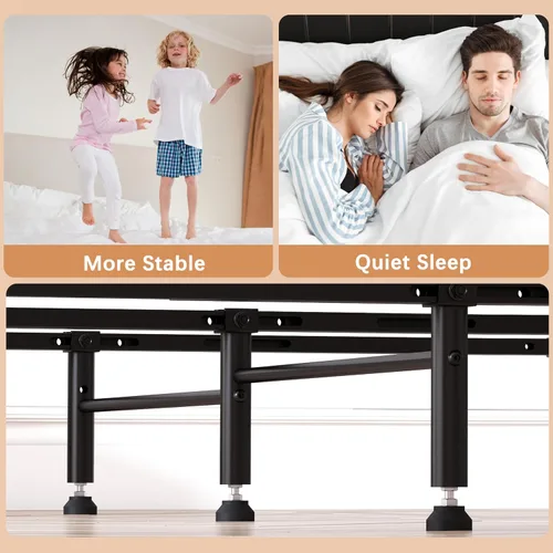 Miniatura 6 de Sistema de soporte de marco de cama, 3 rieles cruzados y 6 patas ajustables, vigas de soporte central fuertes universales para cama matrimonial
