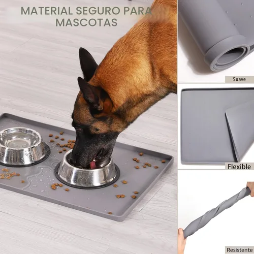 Miniatura 5 de MateeyLife Tapete de Silicona para Comida de Gatos y Perros para Pisos Impermeable, Tapetes Antideslizantes para Tazones de Perros para Comida y Gris