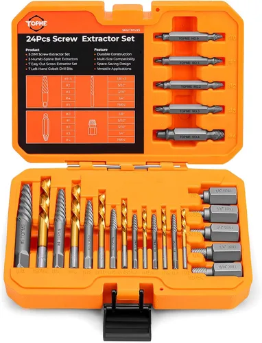 Juego de 24 piezas de extractor de tornillos y brocas de mano izquierda, juego de extractor de tornillos fácil de quitar con broca de reversa de