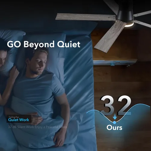 Miniatura 4 de Ventiladores de techo de 60 pulgadas con luces y control remoto, ventilador de techo negro de montaje empotrado con 5 cuchillas, motor CC reversible