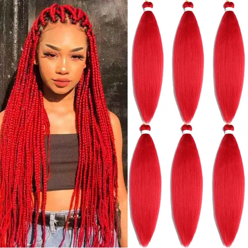 Miniatura 34 de Extensiones de cabello trenzado morado preestiradas, 20 pulgadas, 2 piezas de cabello sintético trenzado para niñas y mujeres, fiesta, disfraz