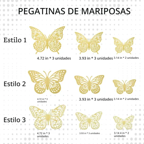 Miniatura 5 de Decoraciones de mariposas, decoración de pared de mariposas doradas 3D, decoración de pastel de cumpleaños, 24 piezas, 3 estilos y tamaños, Oro 3